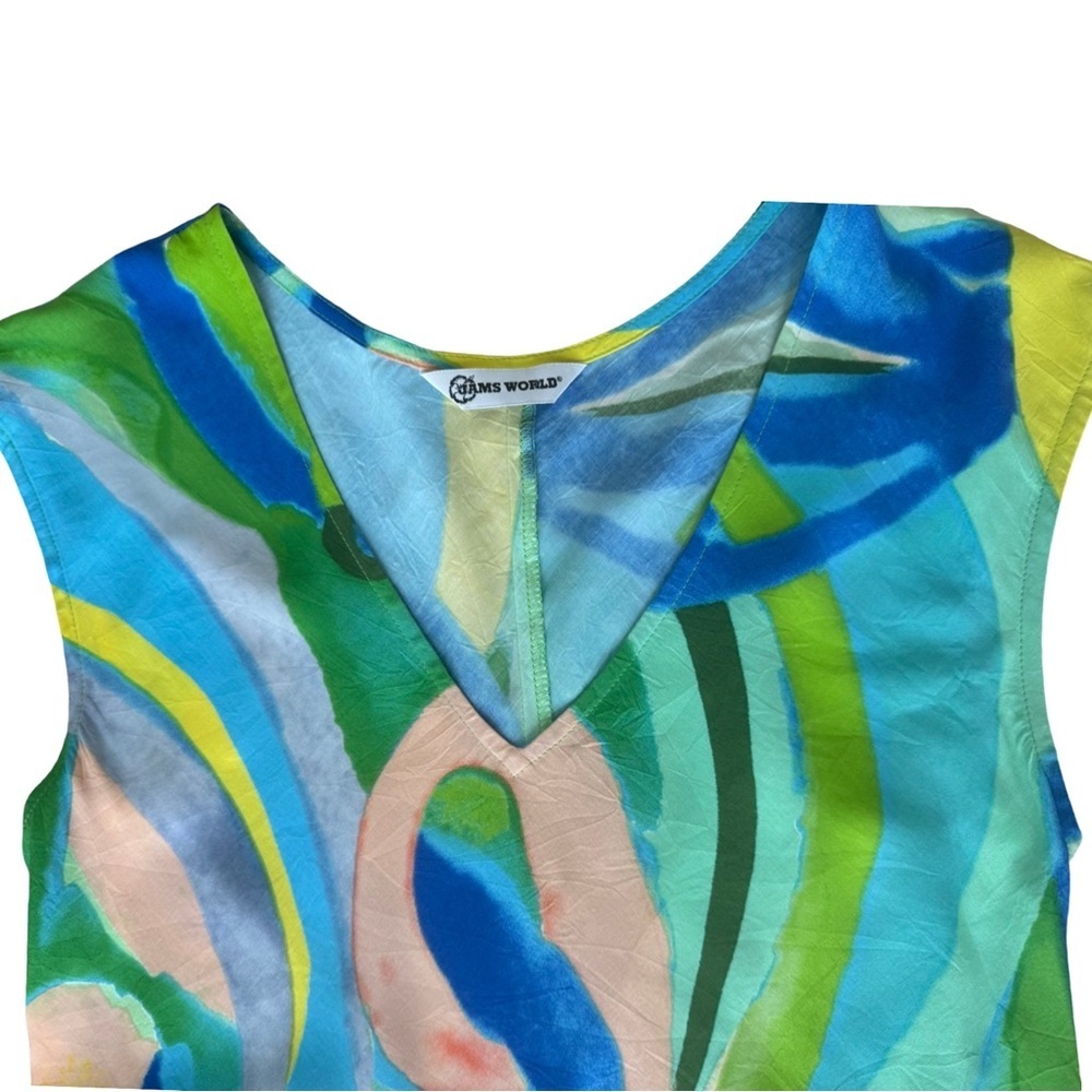 Jams World Velzly Land Abstract Print Shift Dress M Pullover V-Neck vacation - Picture 3 of 7